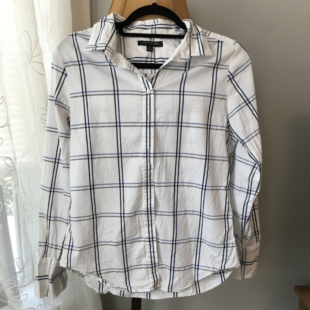 Banana Republic White Plaid Button-Down